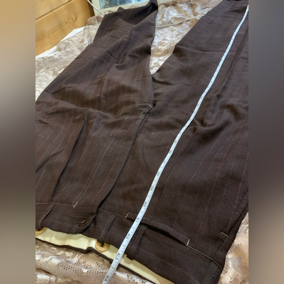 Vintage Suit Wool Double-Breasted Chocolate Brown Pinstripe Satin Lined Small 28 - Picture 13 of 16